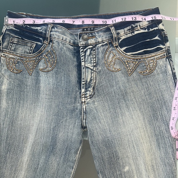 AZI Nordstrom Jeans Embellished Sparkle Bling Western Country Wide Leg sz 30 EUC - Picture 13 of 17